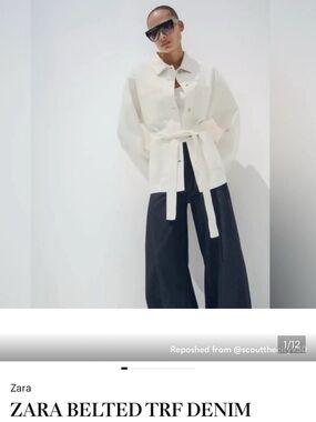 Zara Cream Belted Shirt Jacket with Black Wide-Leg Pants